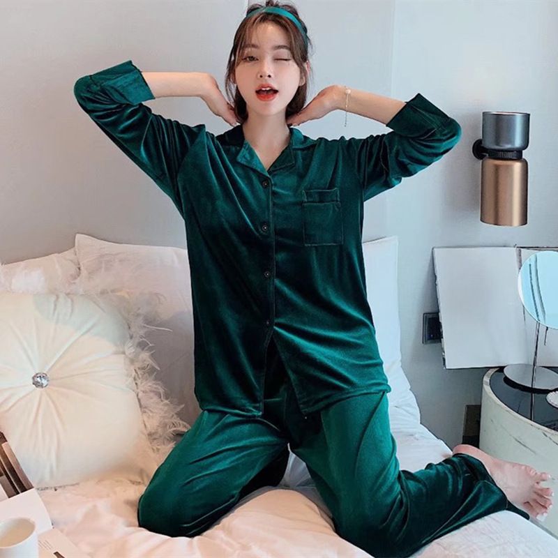 Women Winter Velvet Sleepwear Set Long Sleeve 096# cameo Brown Female XL view 3
