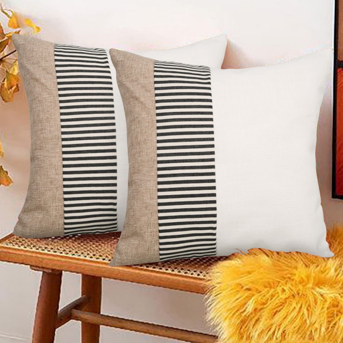 Xiao Weili Linen Pillowcase 45x45cm Striped Three-color stitching 45*45 view 3