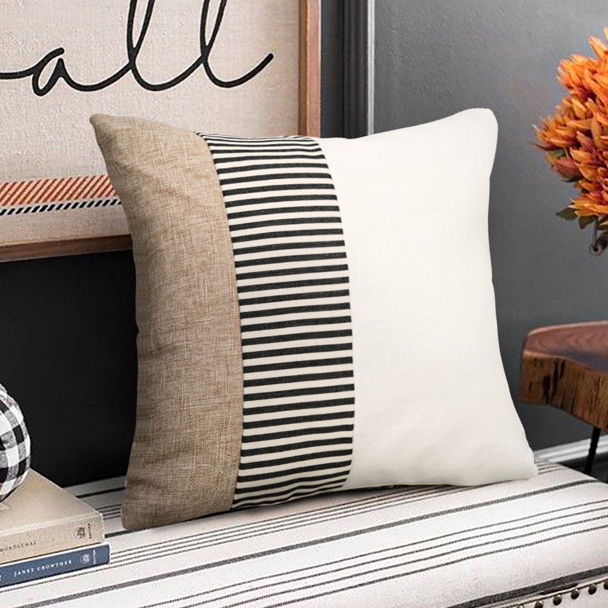 Xiao Weili Linen Pillowcase 45x45cm Striped Two-color stitching 45*45 view 4