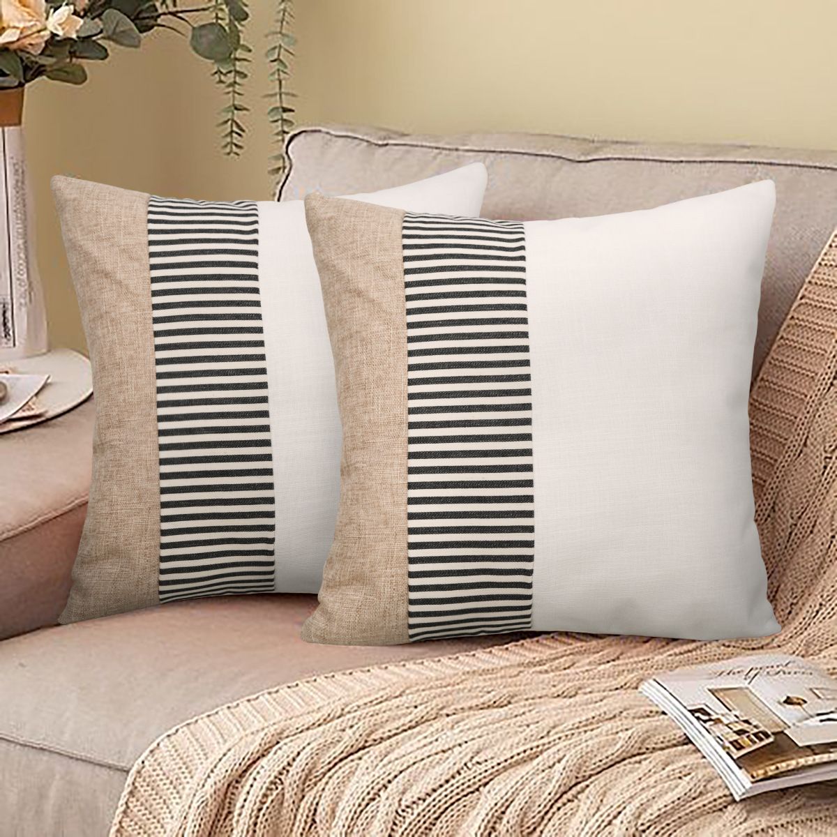 Xiao Weili Linen Pillowcase 45x45cm Striped Two-color stitching 45*45 view 5