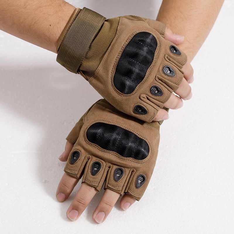 Half Finger Gloves kavntuve Leather Motorcycle Khaki view 2
