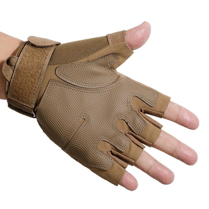 Half Finger Gloves kavntuve Leather Motorcycle Khaki view 3