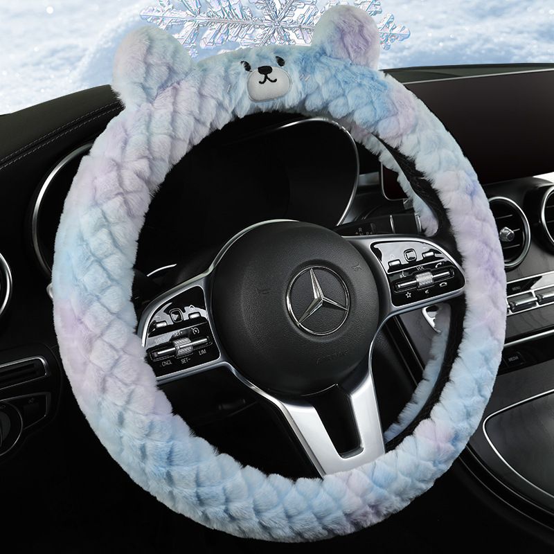 Ichabo Steering Wheel Cover 38cm Plush Cute Bear Little Bear style cute blue O view 3