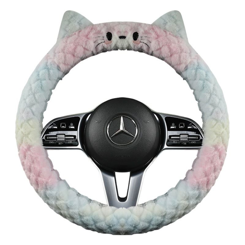 Ichabo Steering Wheel Cover 38cm Plush Cute Bear Cat style cute blue O type view 2