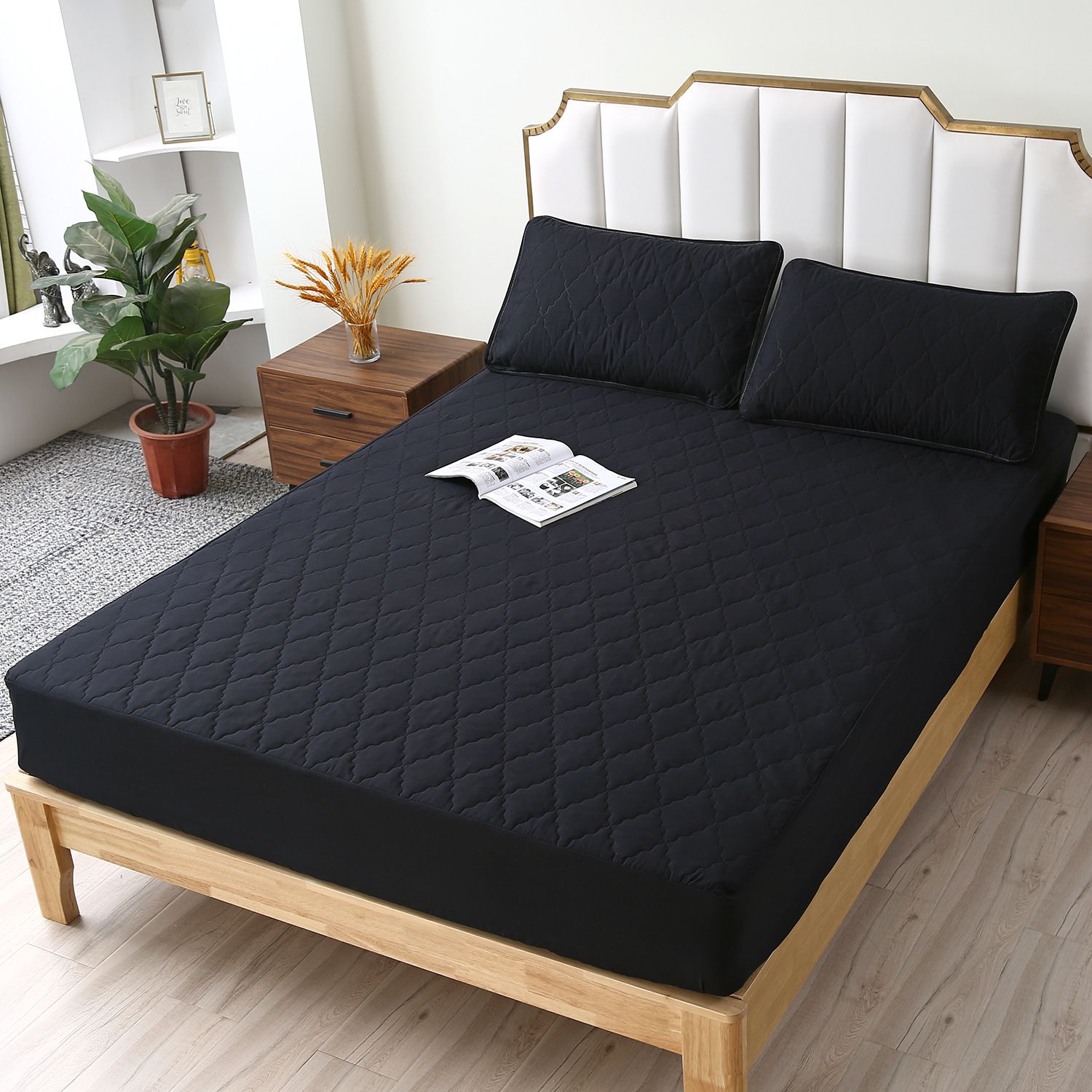 Waterproof Fitted Sheet Rhombus Black 90x200cm Rhombus-Black Two waterproof