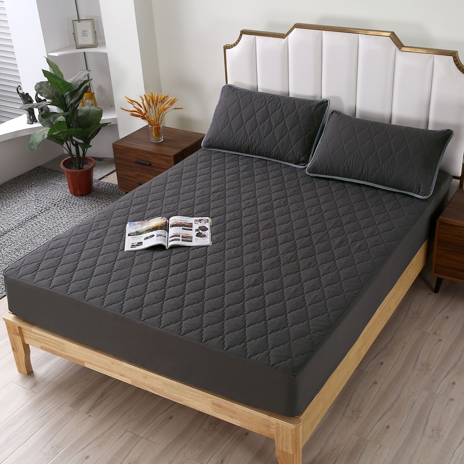 Waterproof Fitted Sheet Rhombus Black 90x200cm Rhombus-dark gray 90 * 200cm
