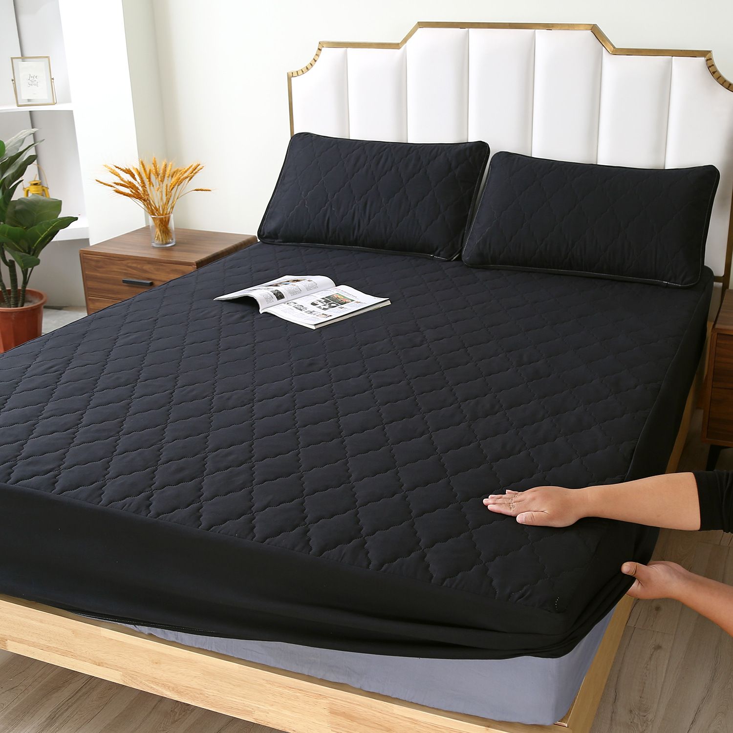 Waterproof Fitted Sheet Rhombus Black 90x200cm Rhombus-dark gray 120 * 200cm view 2