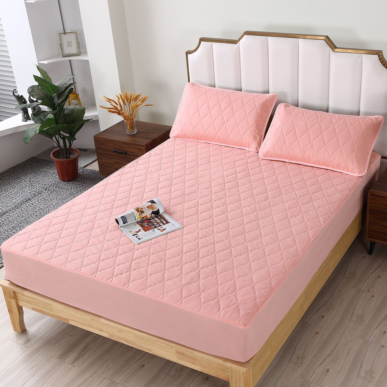 Waterproof Fitted Sheet Rhombus Black 90x200cm Rhombus-pink 90 * 200cm unit