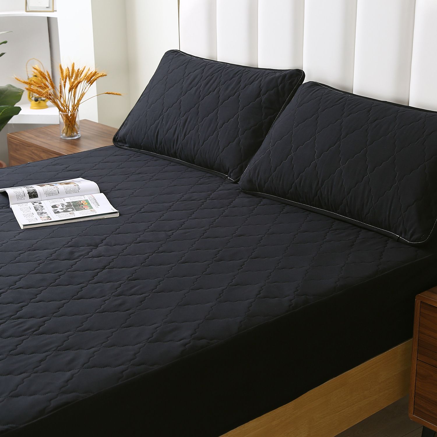 Waterproof Fitted Sheet Rhombus Black 90x200cm Rhombus-pink 150 * 200cm unit view 4