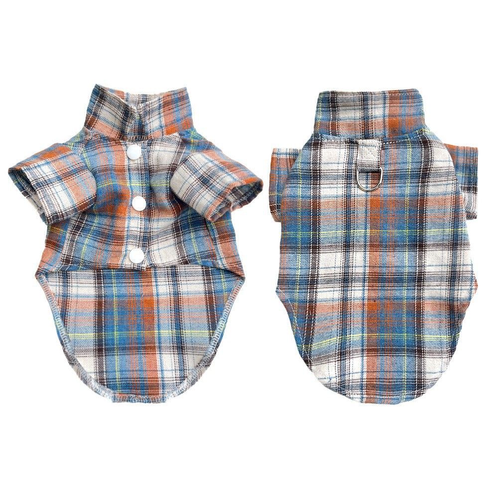 Shine Dog Plaid Shirt Suit Wedding Teddy Orange Blue Blouse with D-Button 2XL — image 1