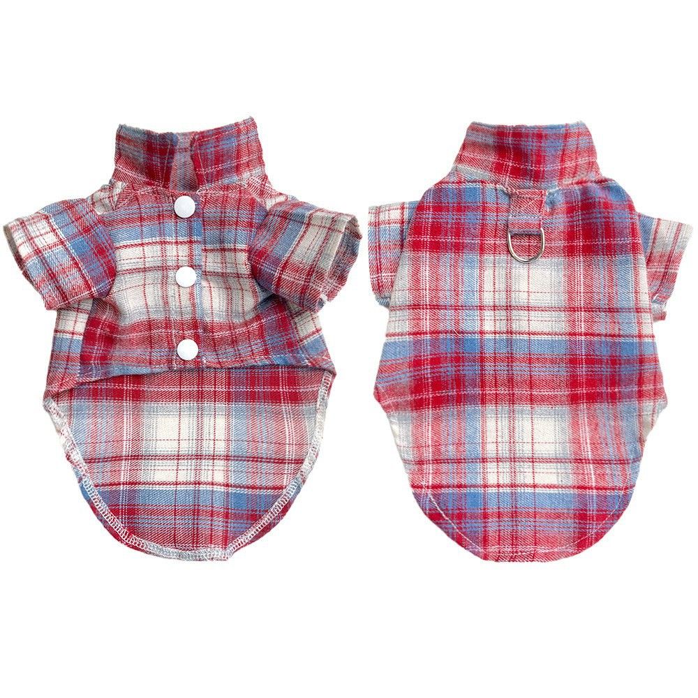 Shine Dog Plaid Shirt Suit Wedding Teddy Red blue shirt with D button M chest — image 1