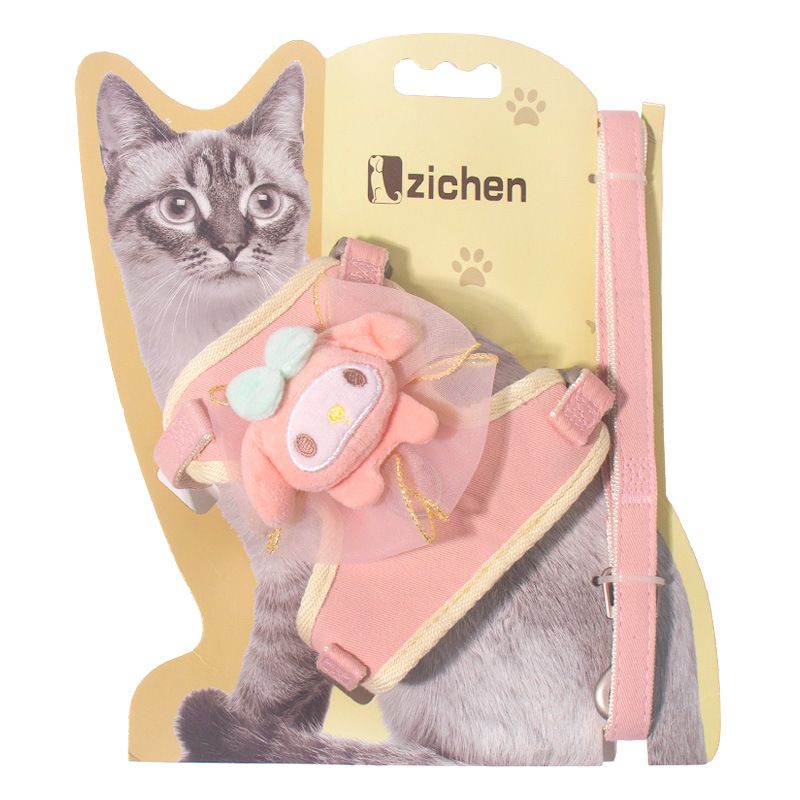 Zichen Cat Harness Vest Style Cotton Traction Rope Pink (melody bow) S(1.0