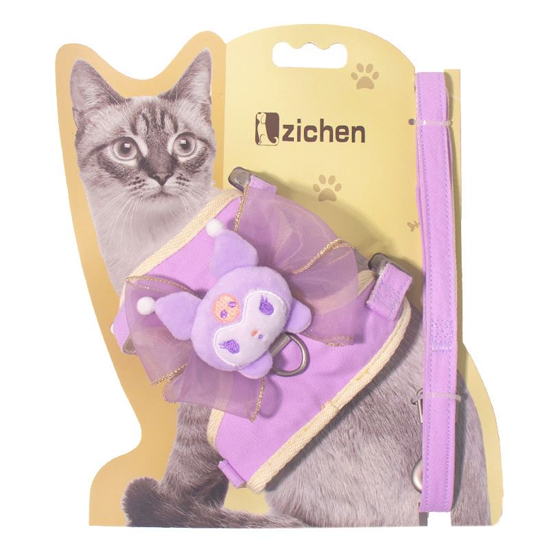 Pet Traction Strap Polyester Cat Dog Purple (Culomi Bow) S-size cotton nylon