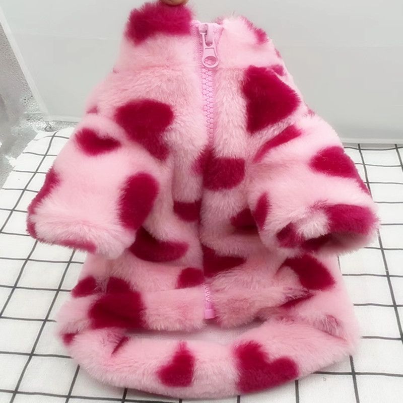 Pet Dog Warm Polyester Coat Small Breed Winter Pink love fur L — image 1