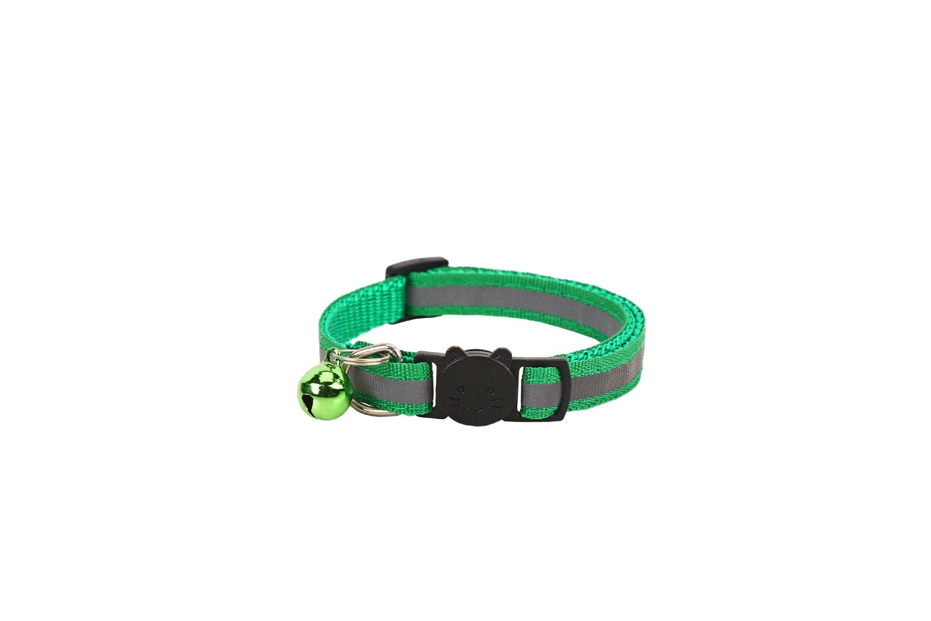 Cat Collar Pei Pet Reflective Safety Buckle Polyester Grass Green Width 1.0CM — image 1