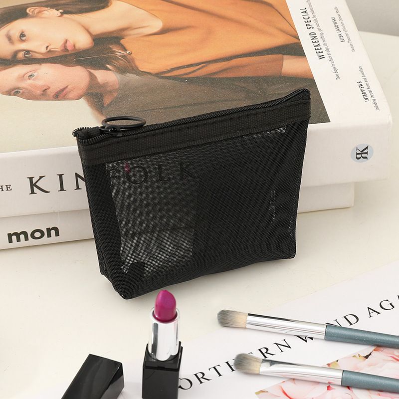 Portable Makeup Bag Large Capacity Travel Cosmetic Pure Black Mini small size