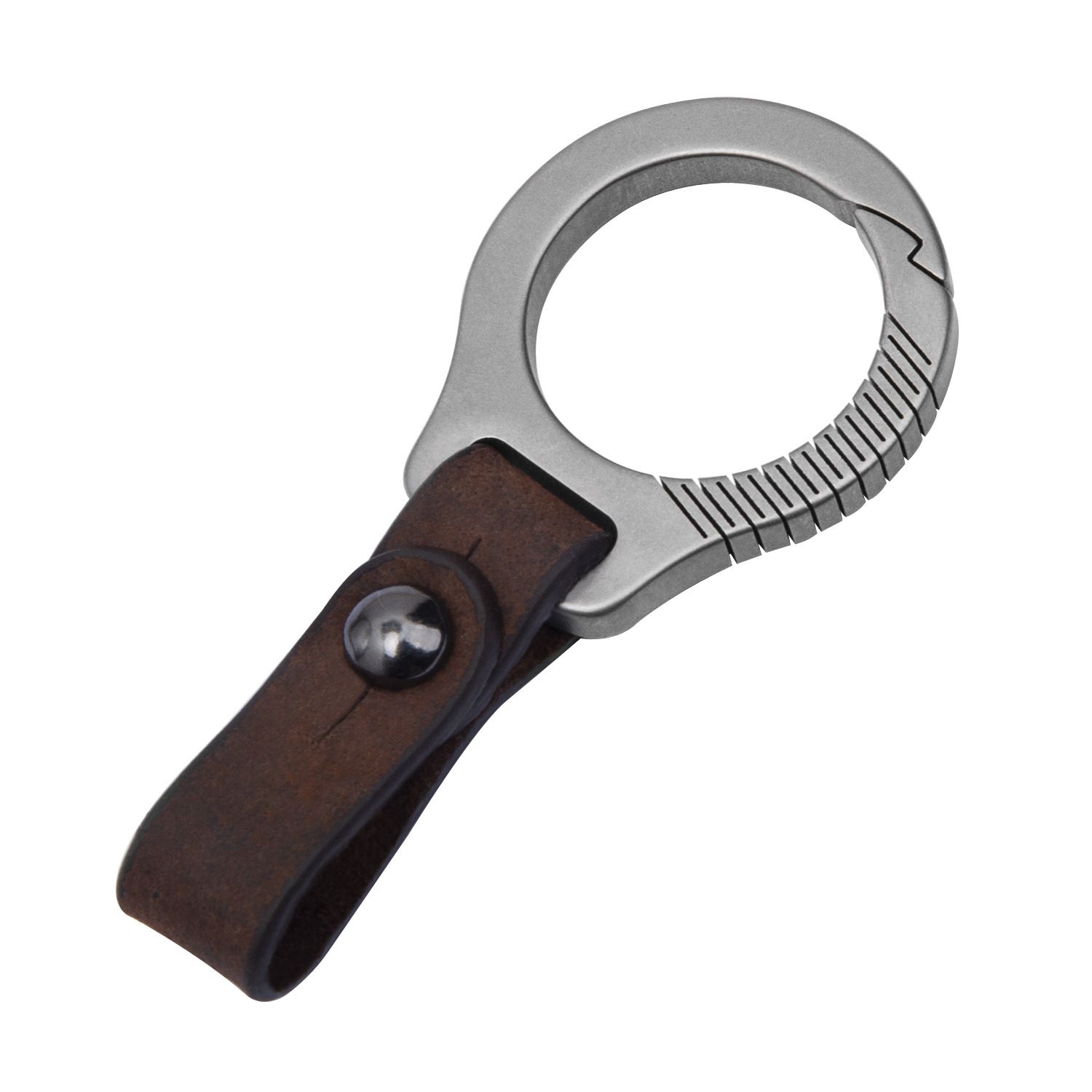 Titanium Alloy Keychain Car Key Holder EDC Gadget Buckle + brown leather strip view 4