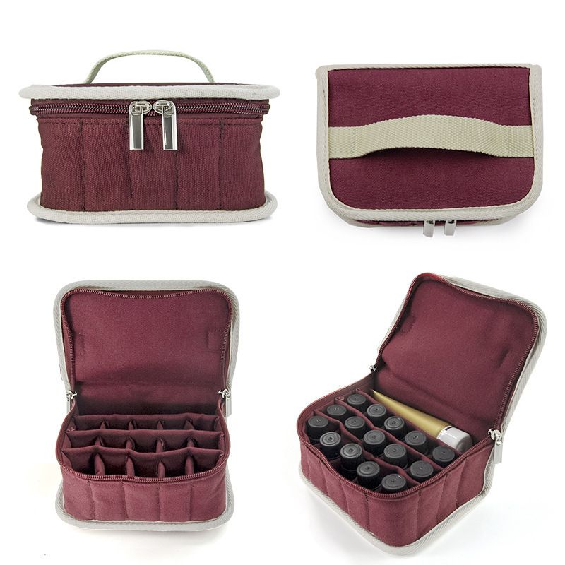 Canvas Makeup Storage Box 16 Compartments Travel Red 17*12*9