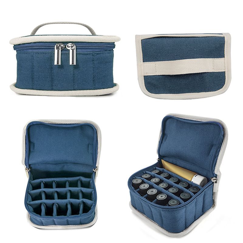 Canvas Makeup Storage Box 16 Compartments Travel Blue 17*12*9