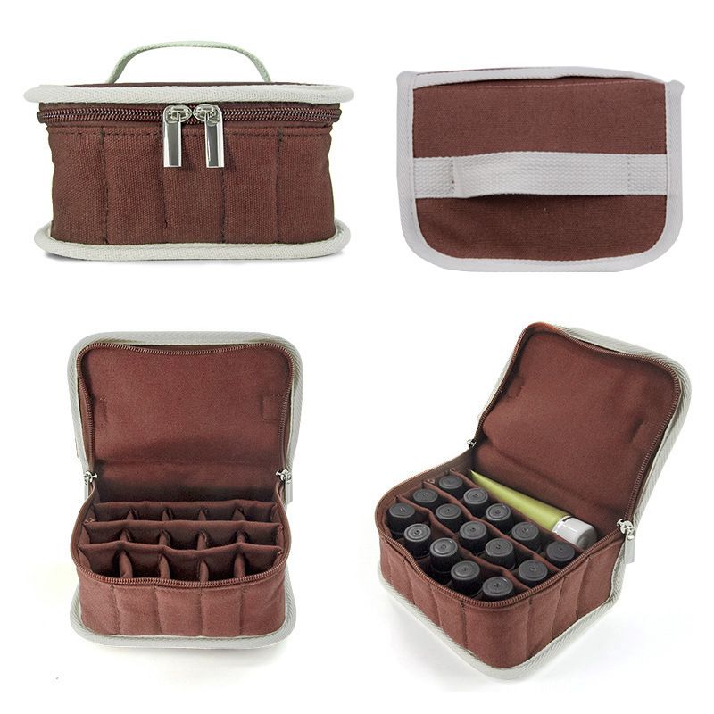Canvas Makeup Storage Box 16 Compartments Travel Brown 17*12*9