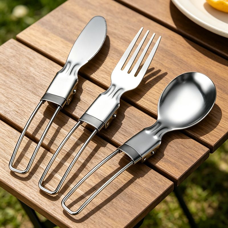 Silver island Folding Stainless Steel Cutlery Set Folding spoon view 4
