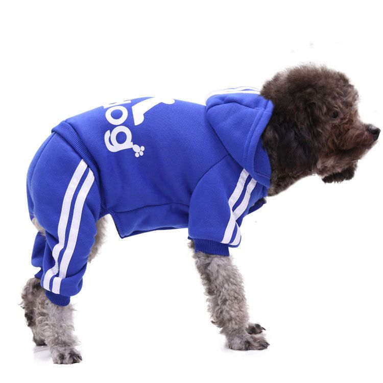 Shine Pet Dog Cat Clothes Sweatshirt four-legged adog hoodie dark blue M (back — image 1