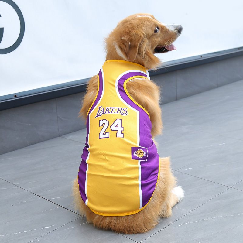 Pet Vest Dog Cat Soccer Jersey Polyester Purple Yellow 24 Lakers S (bust 35CM — image 1