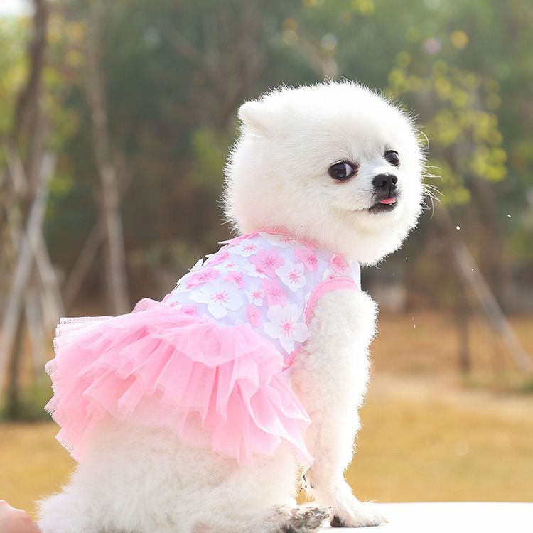 Cotton Princess Pet Dress Dog Cat Clothing Peach Blossom Dress Pink S (bust — image 1