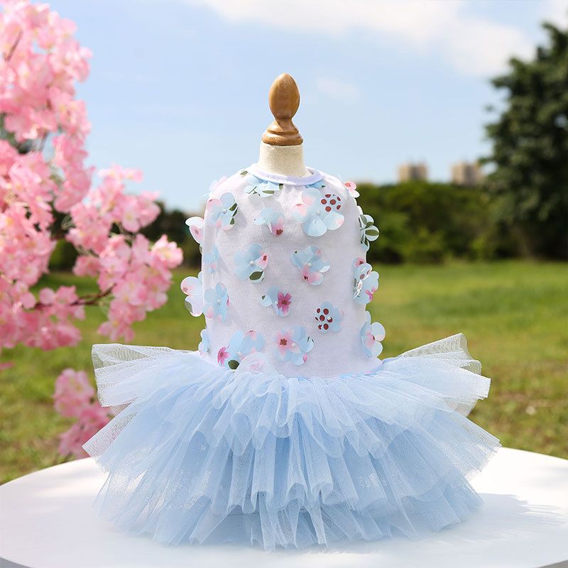 Cotton Princess Pet Dress Dog Cat Clothing Peach Blossom Dress Pink S (bust view 6