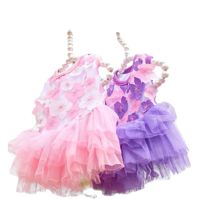 Cotton Princess Pet Dress Dog Cat Clothing Peach blossom skirt purple L (bust view 2