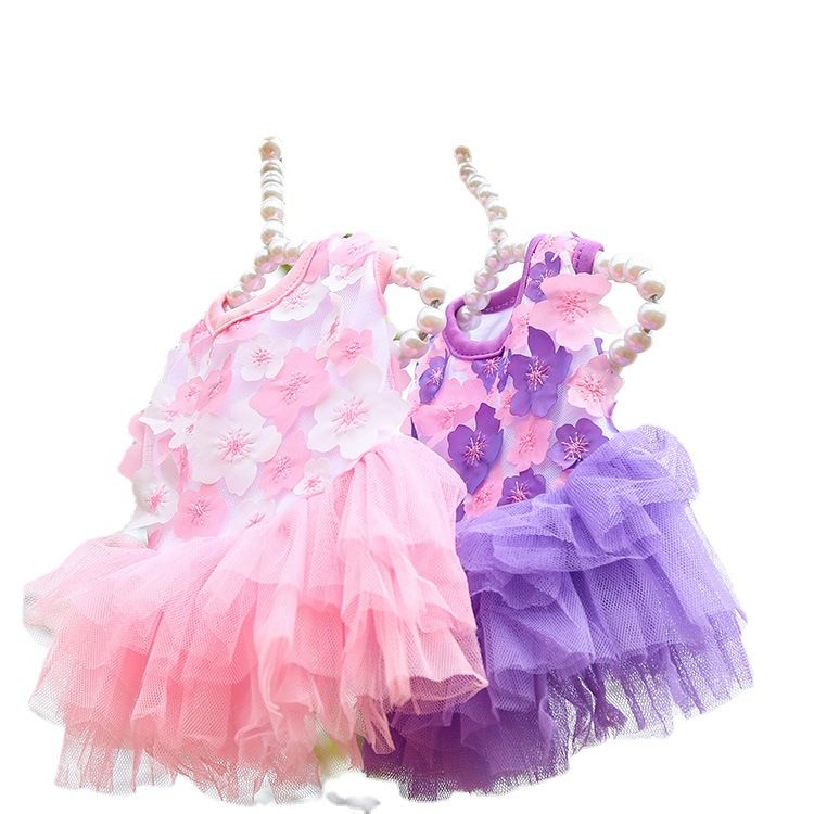 Cotton Princess Pet Dress Dog Cat Clothing Peach blossom skirt purple XL (bust view 7