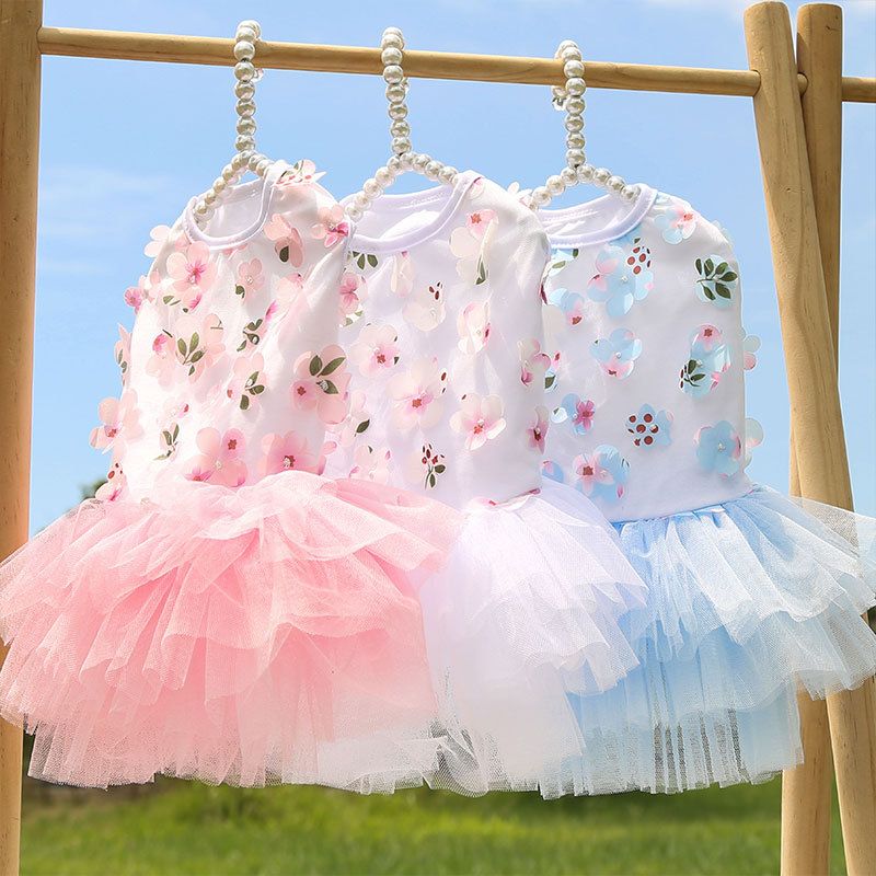 Cotton Princess Pet Dress Dog Cat Clothing Peach Blossom Dress Pink M (bust view 5