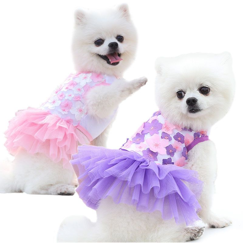 Cotton Princess Pet Dress Dog Cat Clothing Peach blossom skirt purple M (bust view 3