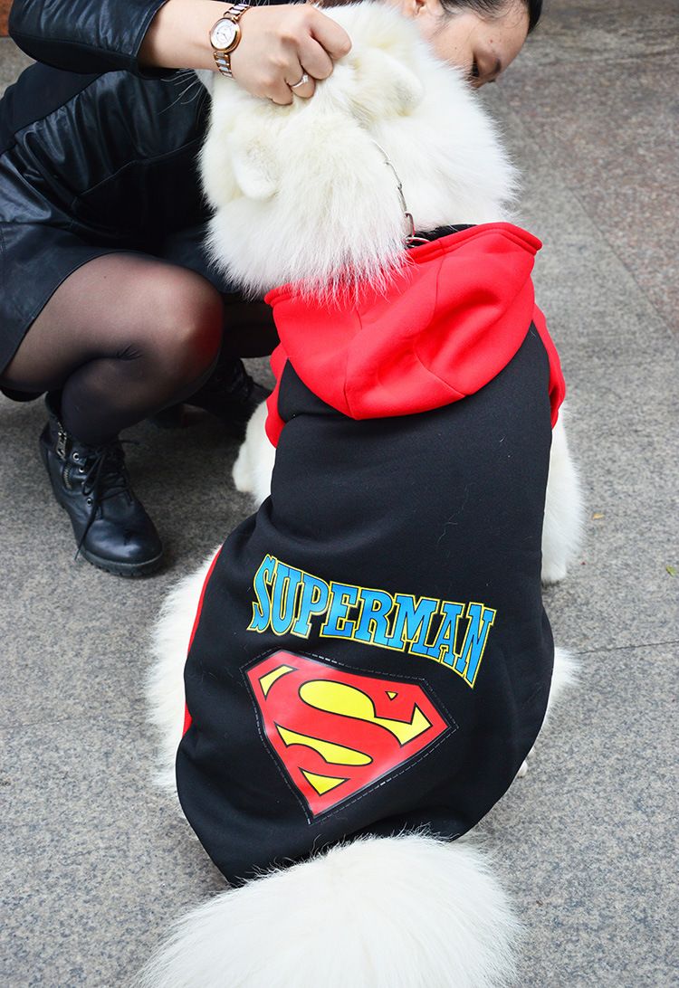 Pet Hoodie Sweatshirt Shine Superman Cotton Hooded Superman Black 7XL (Bust 79CM) — image 1