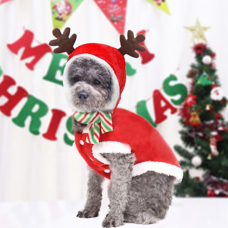 Flannel Dog Clothes Christmas Antlers Small Medium (Send scarf) two-leg hooded view 3