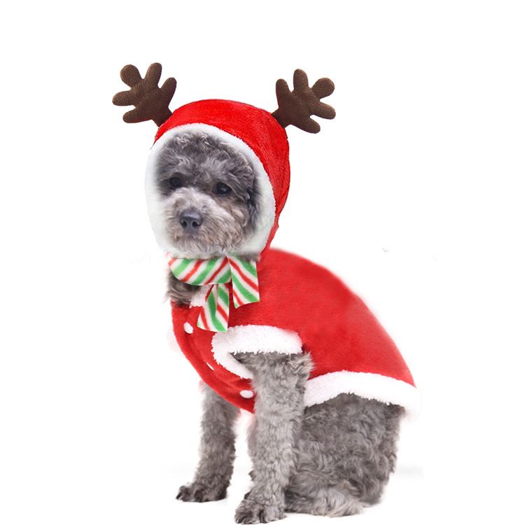 Flannel Dog Clothes Christmas Antlers Small Medium (Send scarf) two-leg hooded view 4