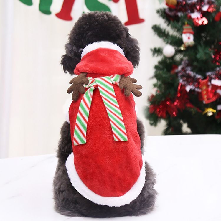 Flannel Dog Clothes Christmas Antlers Small Medium (Send scarf) two-leg hooded view 6
