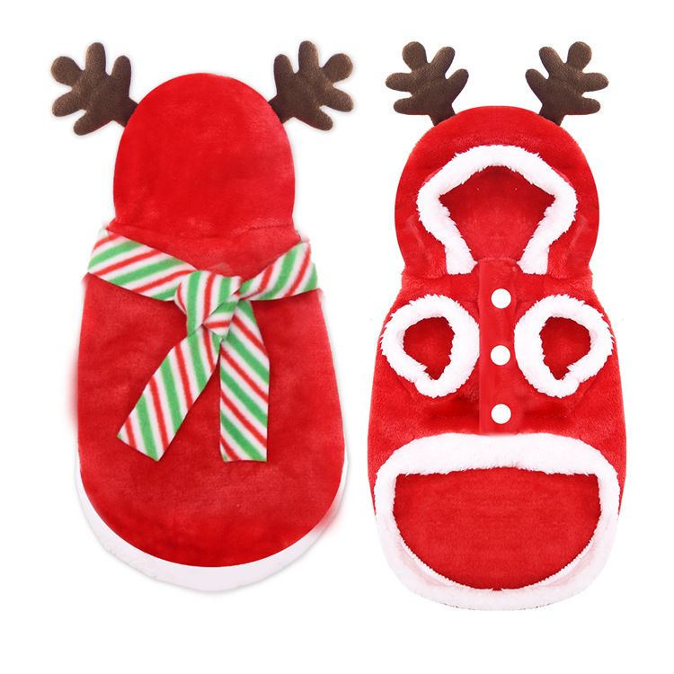 Flannel Dog Clothes Christmas Antlers Small Medium (Send scarf) two-leg hooded view 7