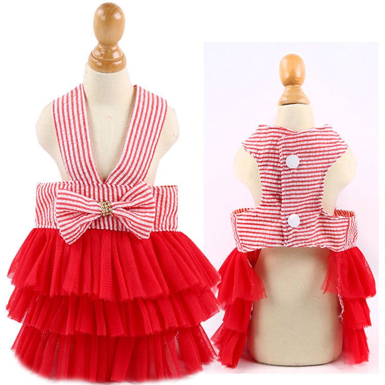 Dog Cat Vest Skirt Striped Mesh Summer Sling Striped Dress Big Red XL (bust — image 1