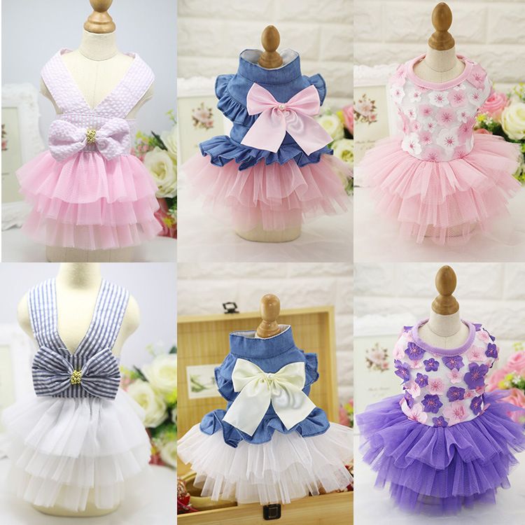 Dog Cat Vest Skirt Striped Mesh Summer Sling Striped Dress Pink M (bust 40CM view 4