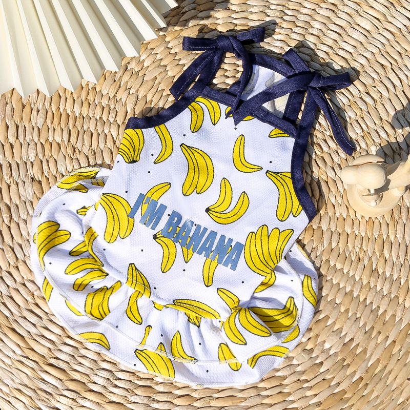 Pet Dog Cat Fruit Print Vest Skirt Sweatshirt Skirt-Banana Pattern M (bust — image 1