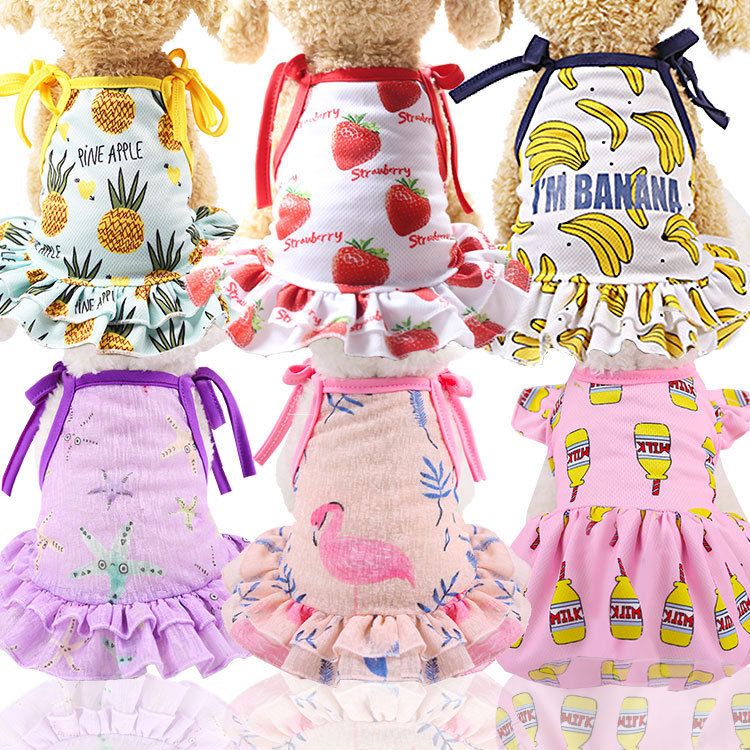 Pet Dog Cat Fruit Print Vest Skirt Sweatshirt Skirt-Pink Crane M (bust 40CM view 6