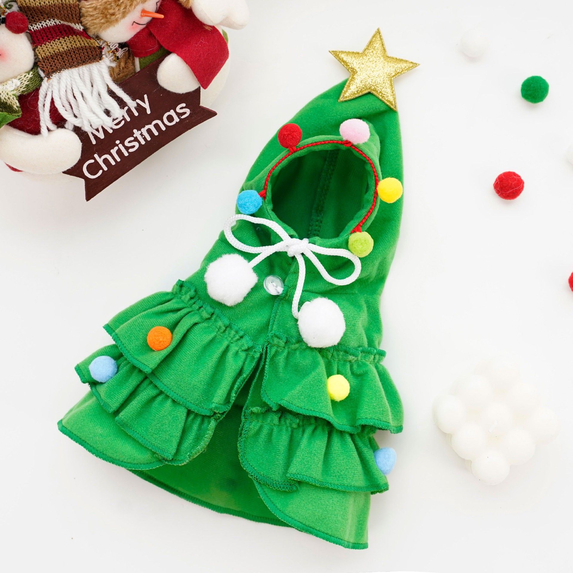 Christmas Pet Clothes Dog Cat Winter Cotton Christmas tree cloak Green M — image 1