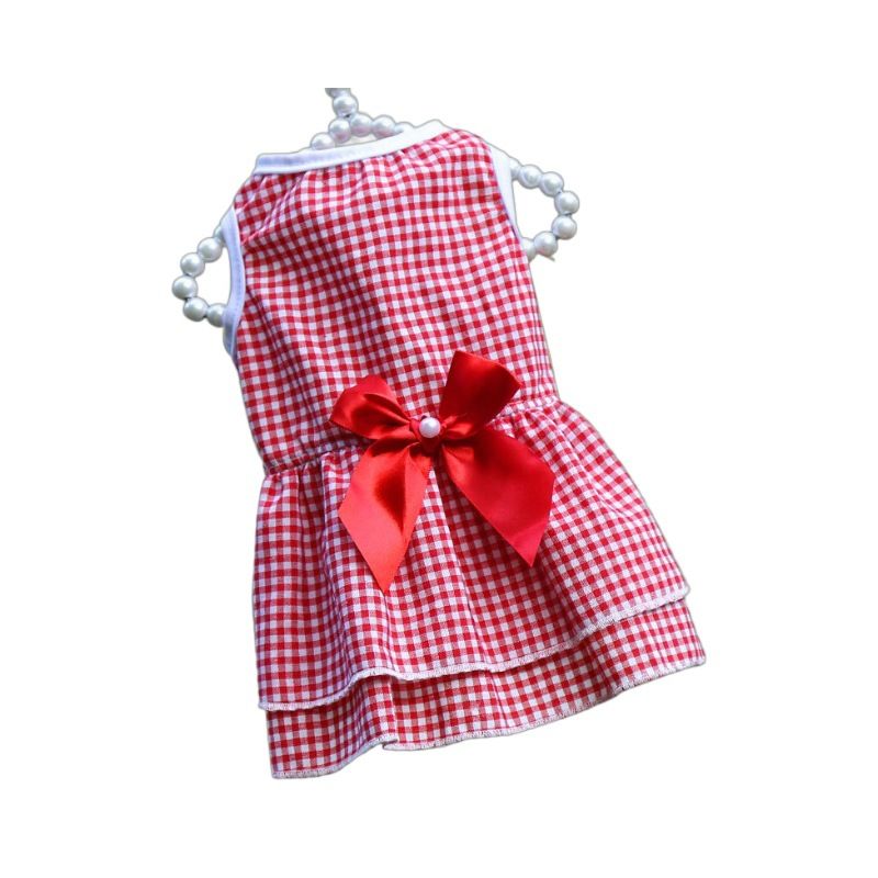 Plaid Dog Dress Bow Pet Clothing Polyester 230B Yellow Floral Dress S view 7