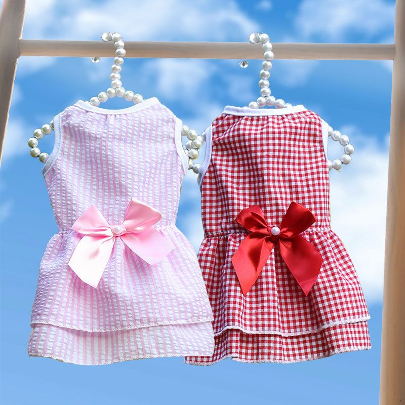 Plaid Dog Dress Bow Pet Clothing Polyester 230B Yellow Floral Dress M view 4