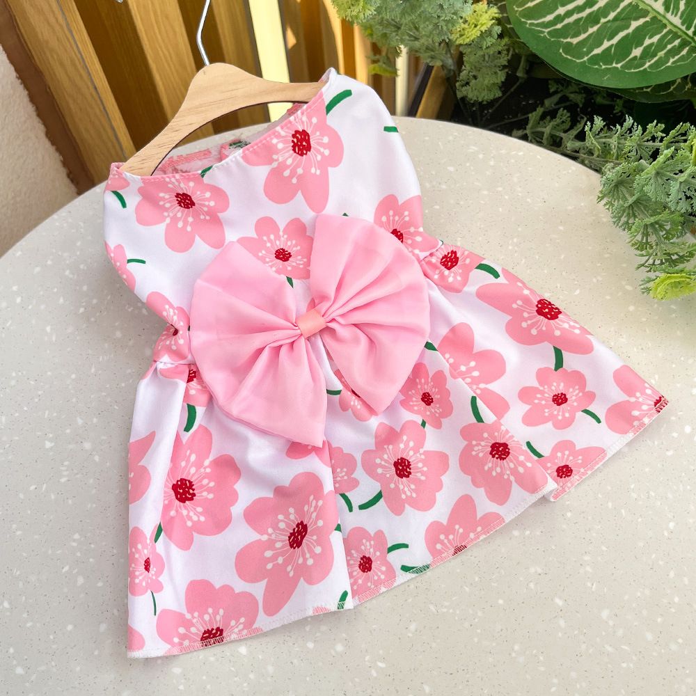 Plaid Dog Dress Bow Pet Clothing Polyester 230B Pink Trumpet Dress L — image 1