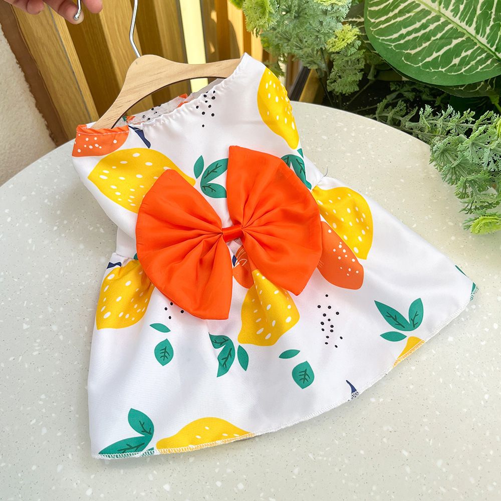 Plaid Dog Dress Bow Pet Clothing Polyester 230B Orange Lemon Dress XL — image 1
