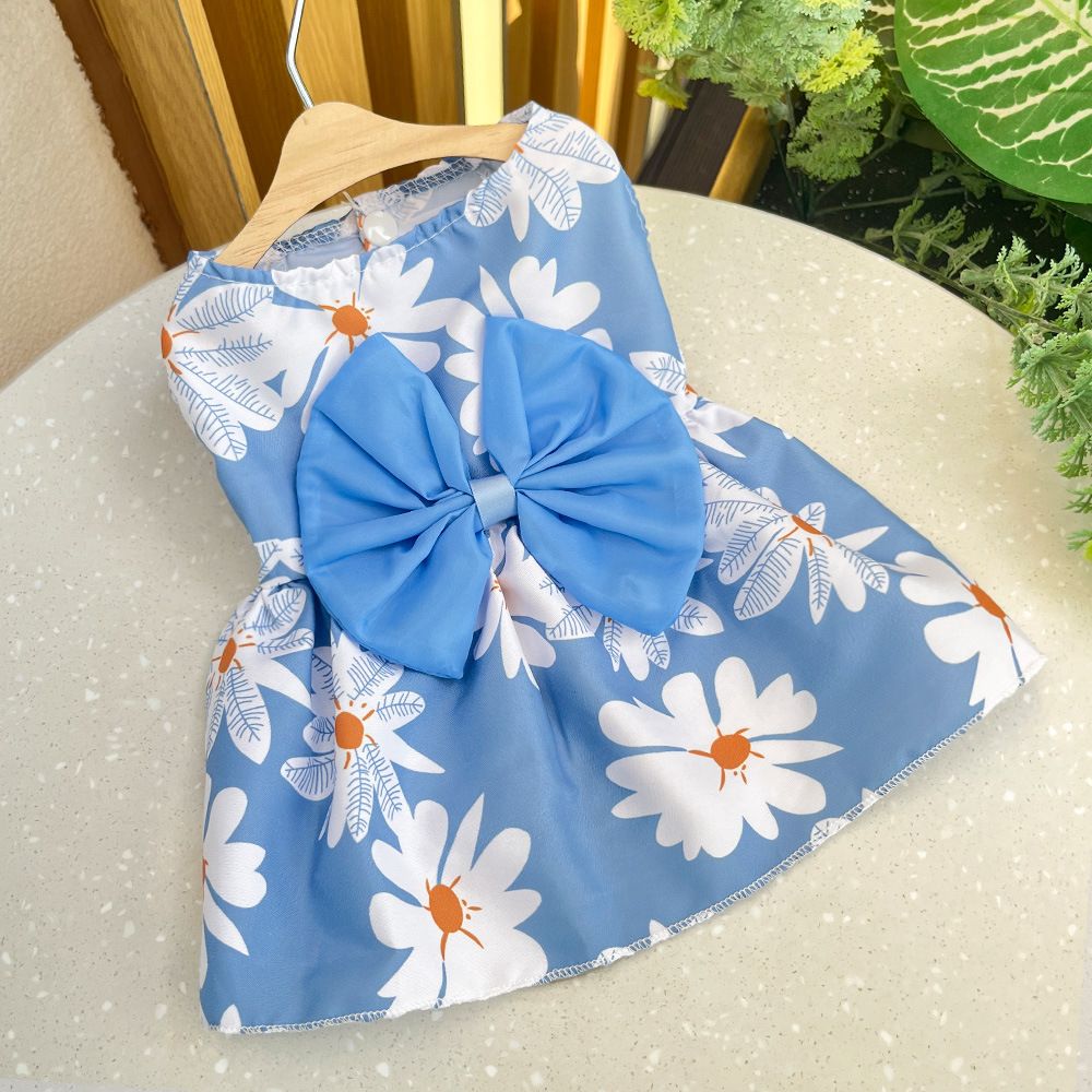 Shine Pet Dog Cat Mesh Dress Pink Vertical Stripe 230B Blue Daisy Skirt S — image 1