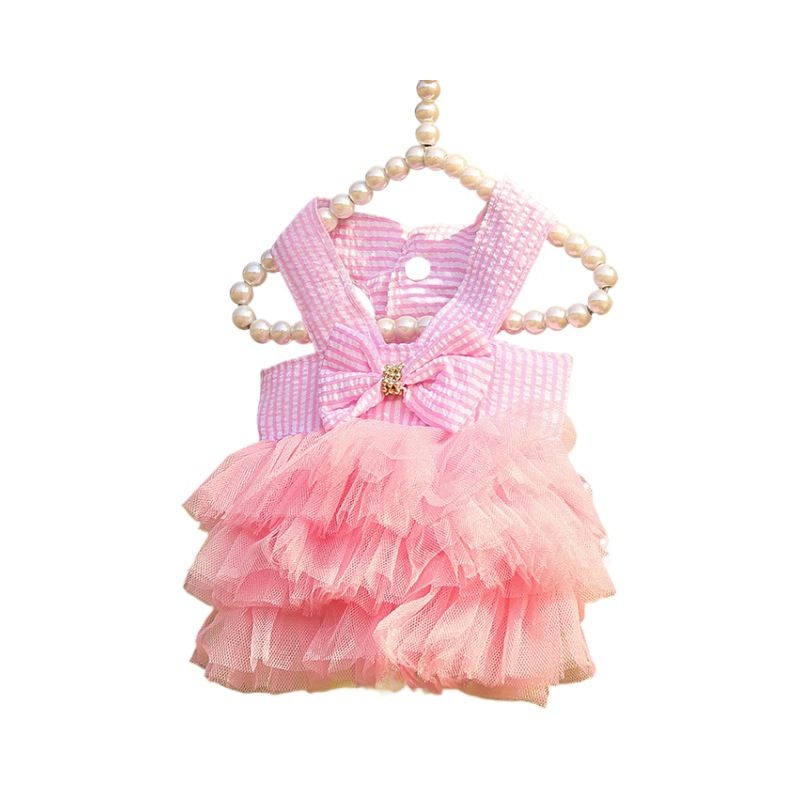 Shine Pet Dog Cat Mesh Dress Pink Vertical Stripe 230 Yellow and Green view 7