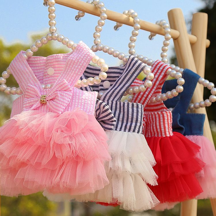 Shine Pet Dog Cat Mesh Dress Pink Vertical Stripe 230B Yellow Floral Dress L view 3